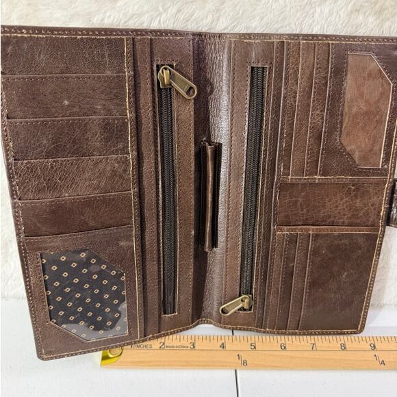 Cowhide Leather Checkbook/long wallet Turq/metallic hair on hide western boho - Picture 3 of 7